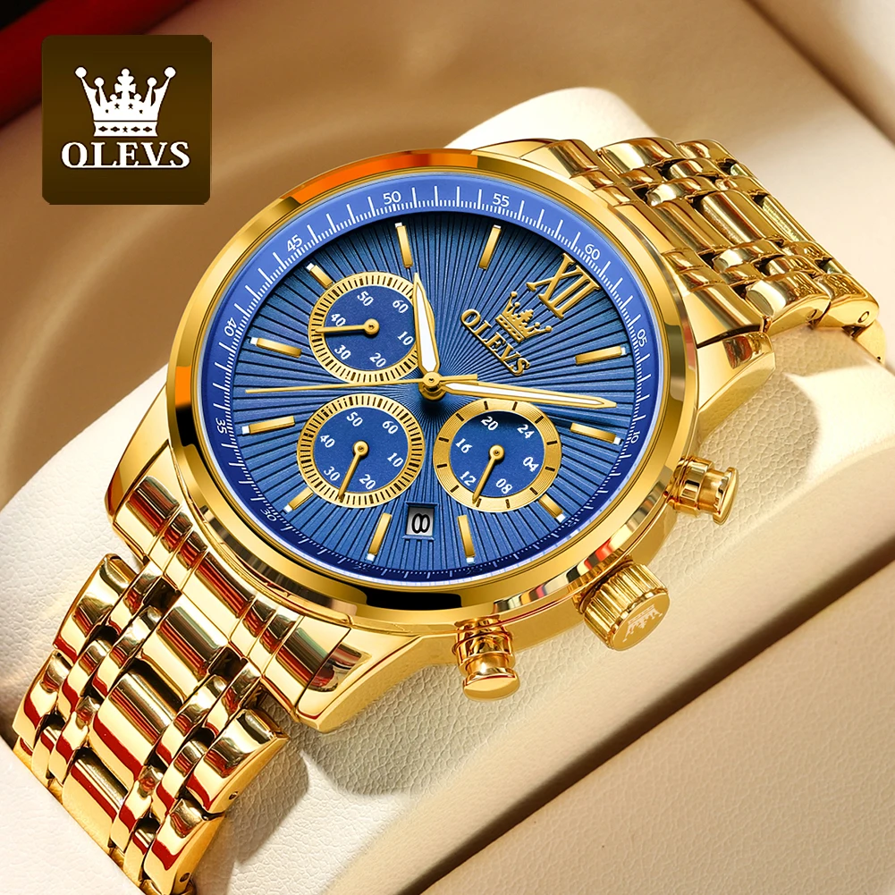 

OLEVS Quartz Men's Watch Classic Waterproof Night Glow Calendar Timing Code Table Three Small Dials Top Brand Trendy Men's Watch