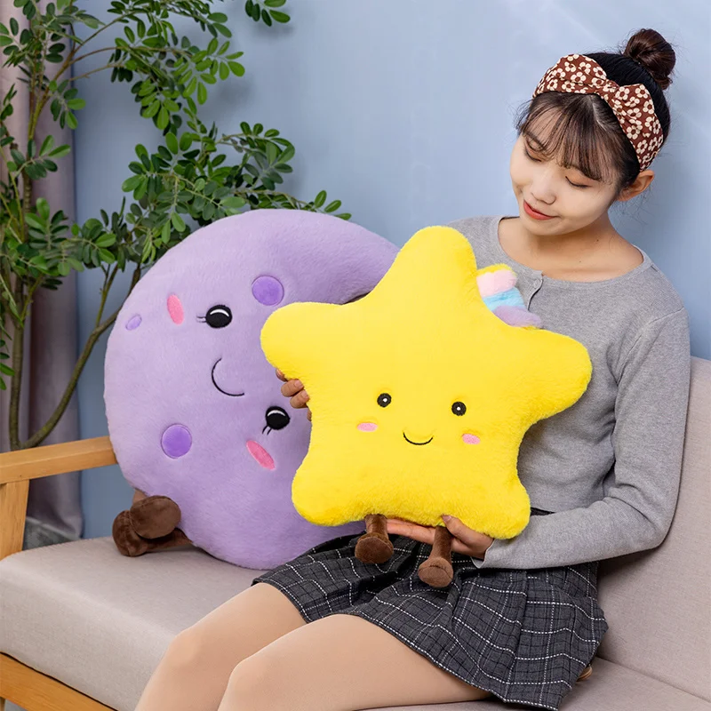 Cuddly Star Pillow with Legs Plush Stuffed Smiling Sun Moon Cloud Cushion Home Office Chair Cot Emotional Decor Christmas Gift 3