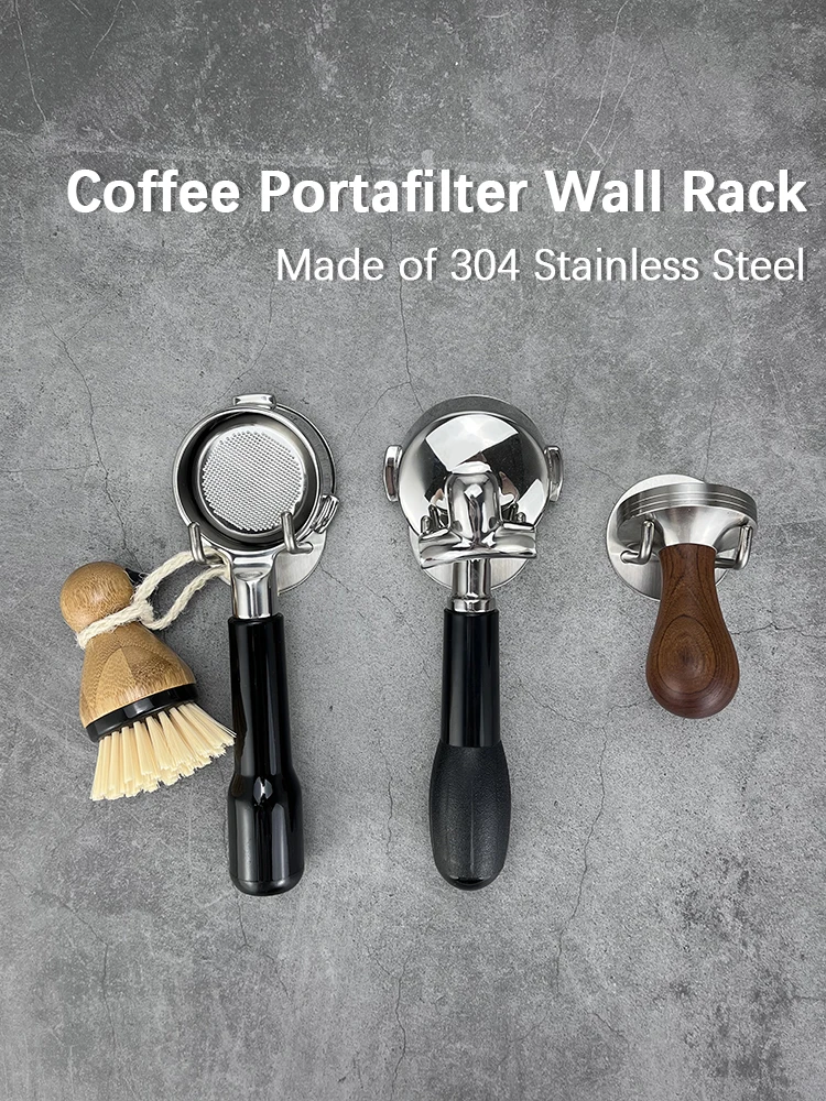 Selbstklebender Kaffee-Siebträger-Wandregal aus Edelstahl, Tamper-Halter, 51 mm, 54 mm, 58 mm, Bürstenmatte, Rack, Café-Zubehör, Werkzeuge – Detail 3