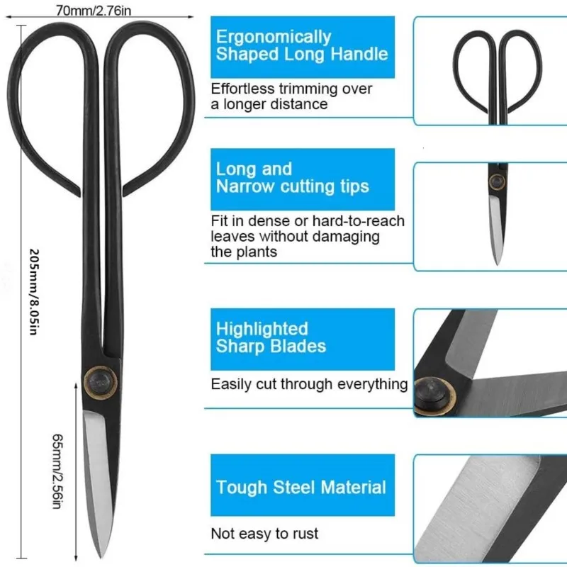 Garden Scissors Pruning Shears Garden Tools Garden Pruner Beginner Bonsai Tool Long Handle Scissors Gardening Plant Branch Shears 20cm Garden Pruning Tools Bonsai Scissors