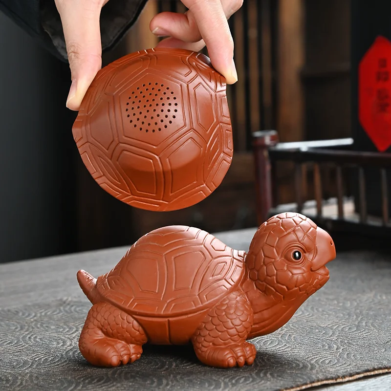 Creative Purple Clay Turtle Tea Strainer, Integrated Filter for Kung Fu Tea Set, Raisable Tea Pet Ornament Home Decor Gift