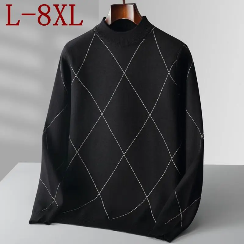 

8XL 7XL 6XL 2023 New Fall Winter High End Turtleneck Sweater Men Soft Warm Mens Pullover Sweaters Casual Argyle Cashmere Jumpers