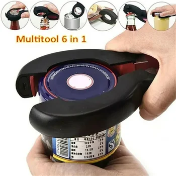 6 in 1 apribottiglie tappo a vite multifunzionale apriscatole coperchio impugnatura apri casa campeggio sicurezza apriscatole gadget da cucina 1