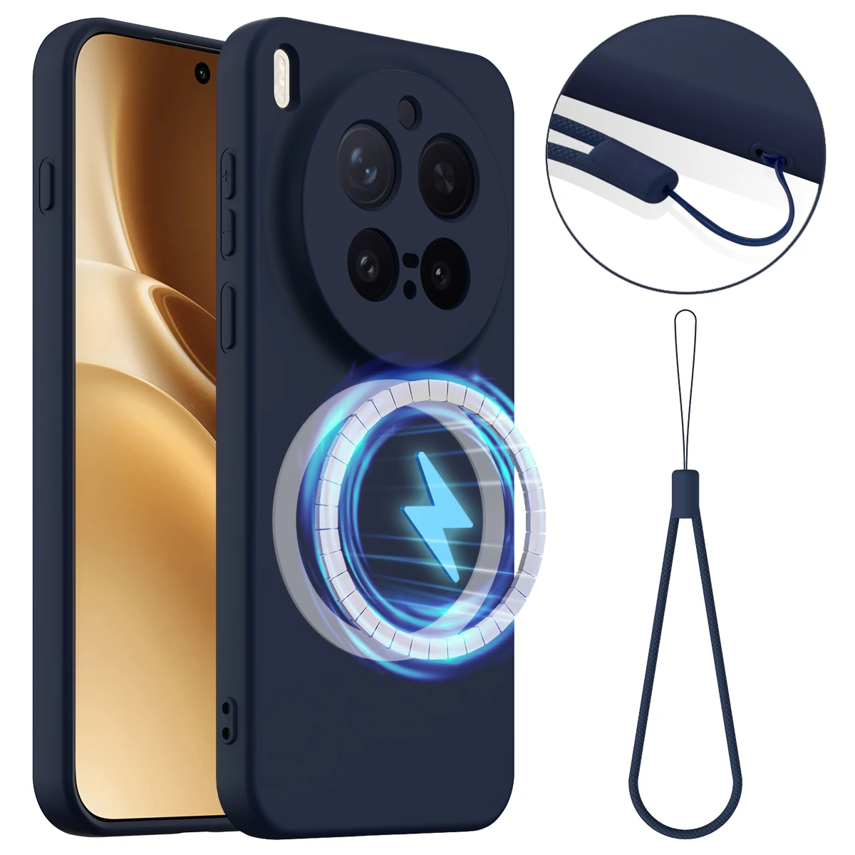 Enhanced Matte Liquid Silicone Shockproof Case with Anti-Fingerprint and Magnetic Armor Design, Includes Lanyard
