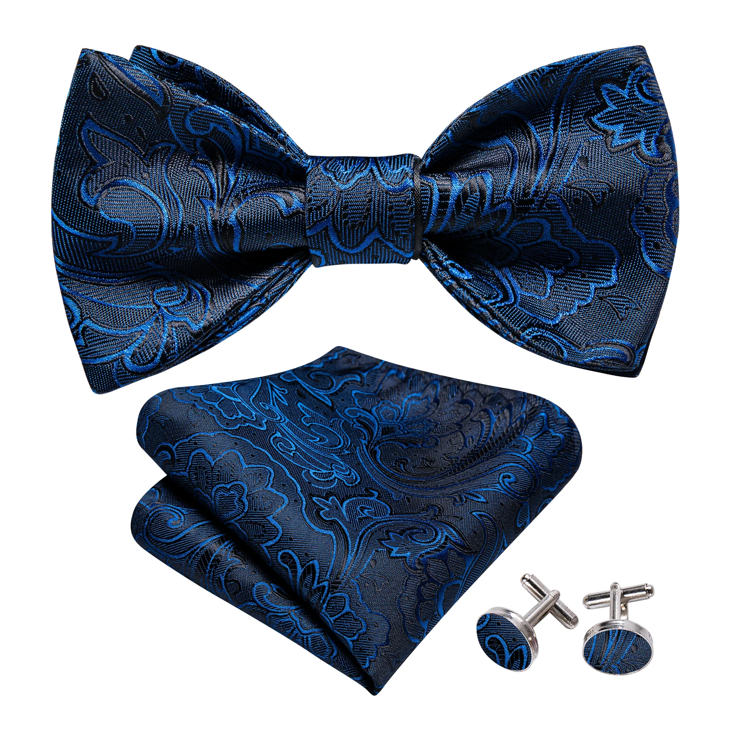 Neck Tie Barry.Wang 100 Colors Silk Mens Self Bowtie Jacquard Paisley Floral Butterfly Bow Tie Hanky Cufflinks For Men Wedding Business