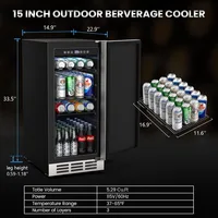 15 Inch Outdoor Beverage Fridge, Stainless Steel Beverage Cooler Under Counter Beer Fridge, Indoor/Outdoor Beverage Refrigerator 2