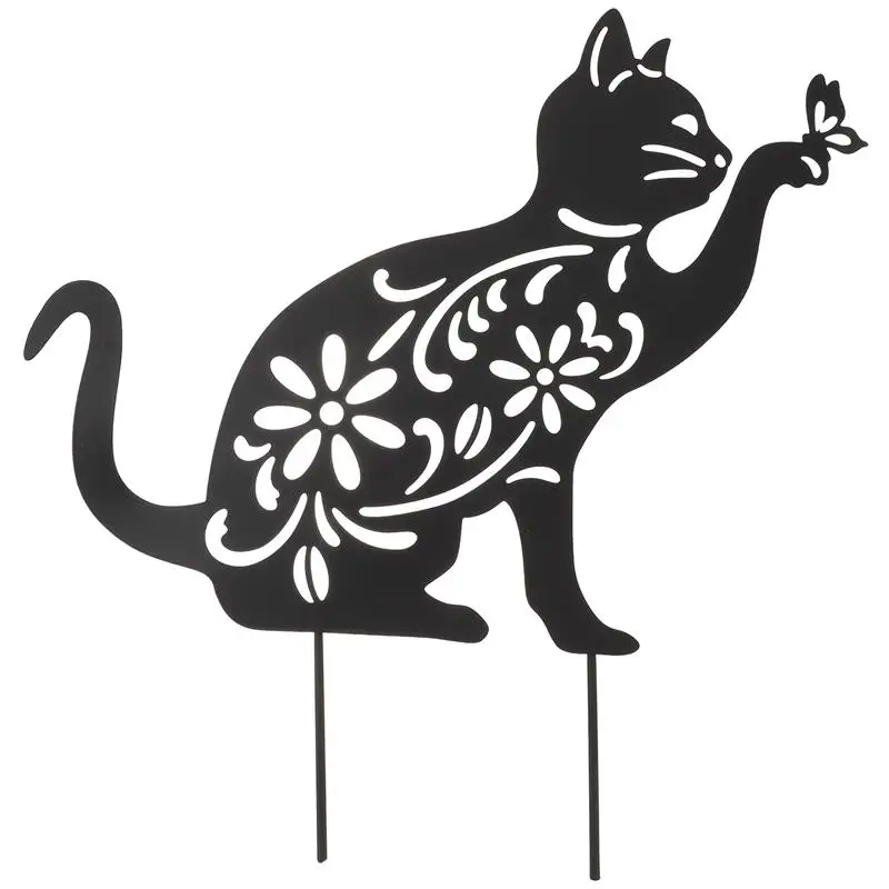 

1Pc Iron Cat Shaped Art Garden Stakes Cat Silhouette Stake Party Garden Stake Decor Vintage Lawn Stakes Silhouette Yard Decor