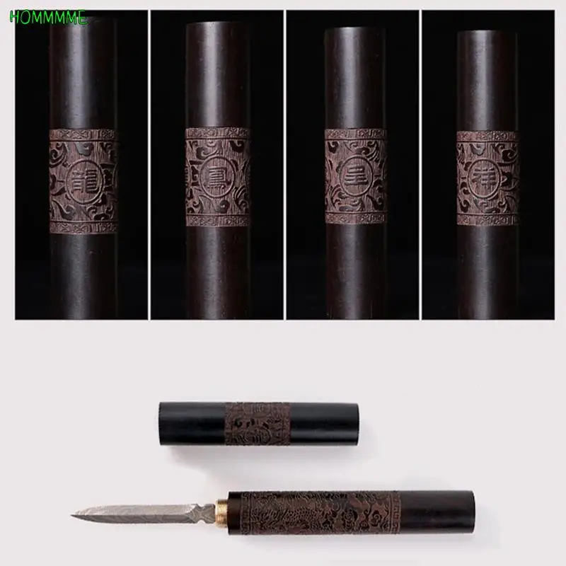 1Pc Stainless Steel Ebony Chinese Puer Tea Needle Cutter Damascus Tea Knife