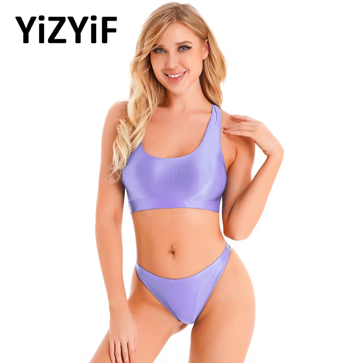 Womens Two-piece Outfit Tank Crop Top T-shirt Panties Briefs Sportswear Swimwear Bathing Suit women swimwear