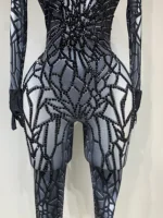 Women Sexy Black Rhinestone Stretch Bodycon Jumpsuit Club Evening Party Birthday Wear Singer Dancer Stage Perform Costume - Image 6