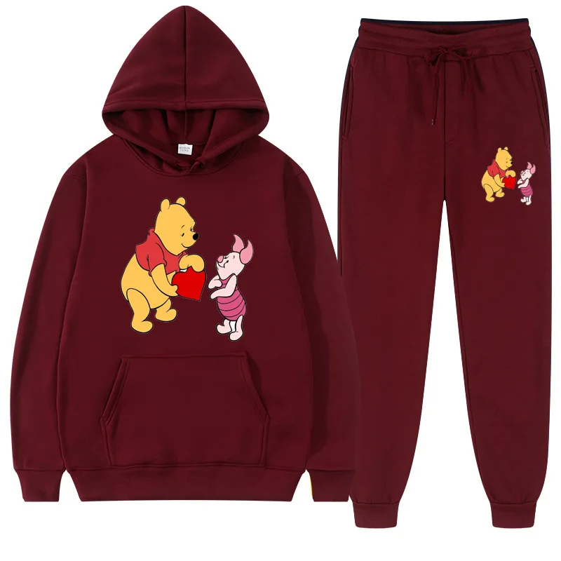 Anime Pooh Bear Print Hooded Sweatshirt Suit For Women Autumn New Disney Hoodie + Trousers 2 Sets Of Coupleswear Fashion Sports beetlejuice shower curtain bathroom showers for bathroom shower shower sets for bathroom anime curtain