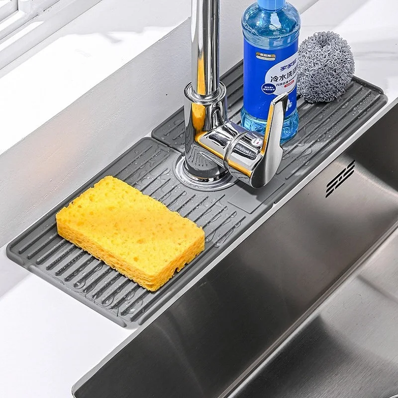 Kitchen Silicone Faucet Absorbent Mat, Sink Splash Guard, Drain Pad, Countertop Protector, Bathroom