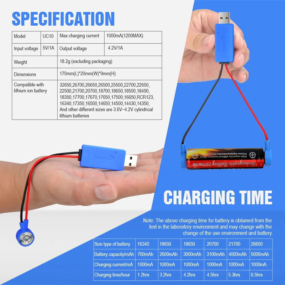  18650 li-ion Battery Charger, Suitable for 3.7v Battery 20700  10440 14500 18500 16340 17500 18650 Charger Charger, USB Single Slot Battery  Charger (Battery not Included) : Electronics