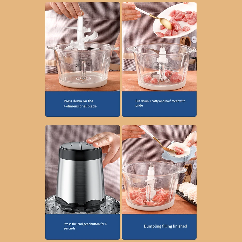 2L 3L Electric Meat Grinder 220V 110V Stainless Steel Meat Mincer Kitchen Mixer Blender Machine Chopper Food Processors 6