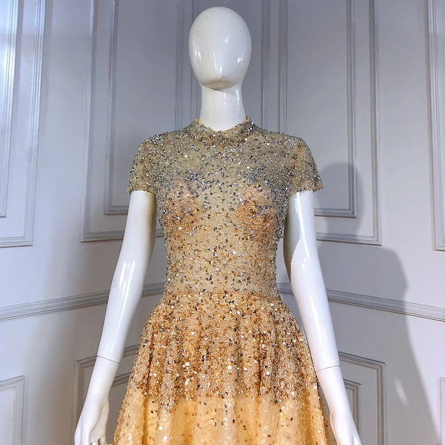 スパンコールがゴージャスでオシャレな半袖 イブニングドレス ドレス ロングドレス イブニングドレス Vネック ノースリーブ