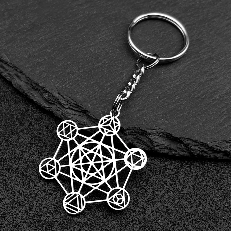 Großer Erzengel Metatron Würfel Geometrie Schlüsselanhänger für Damen Herren Edelstahl Silber Farbe Blume des Lebens Schlüsselanhänger SchmuckZZZ3463 – Detail 6
