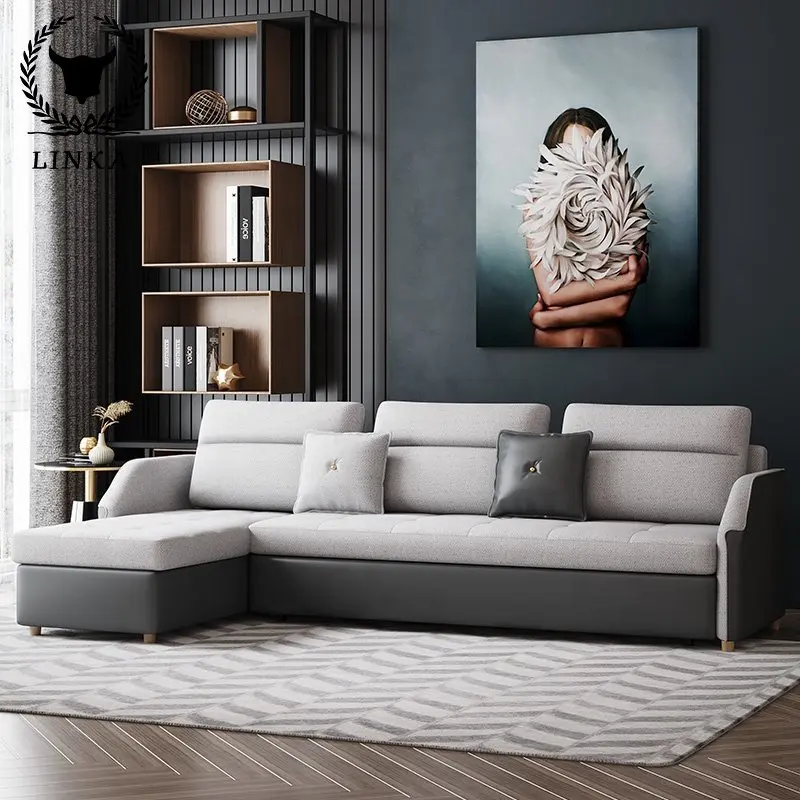 

Nordic style multi-function sofabed fabric and leather sofa living room comfortable and simple sofabed