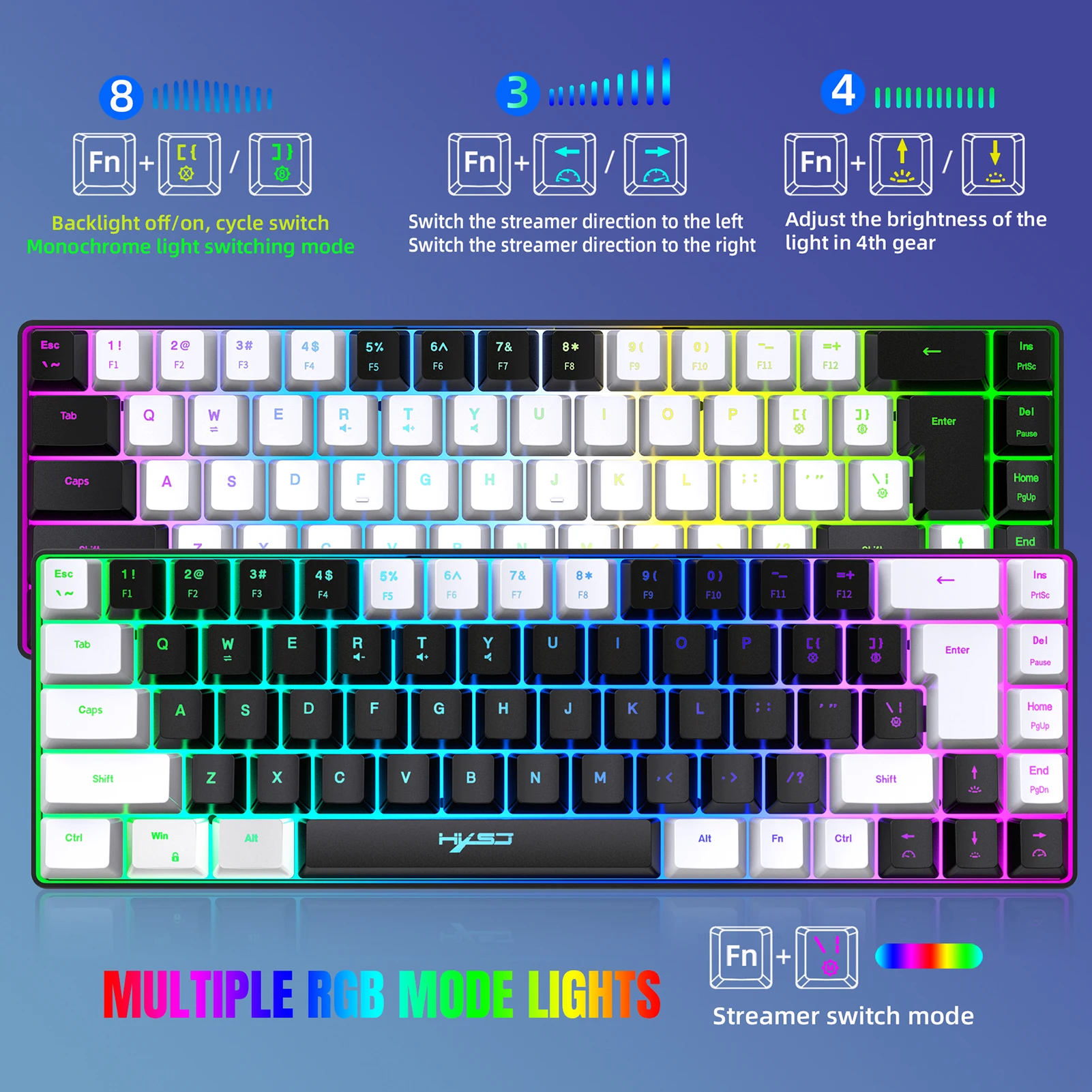 HXSJ 유선 RGB 스트리머 미니 게임용 키보드, 충돌 없는 멤브레인 키보드, 19 키, 초강력 기계식 느낌 키보드, V200, K68