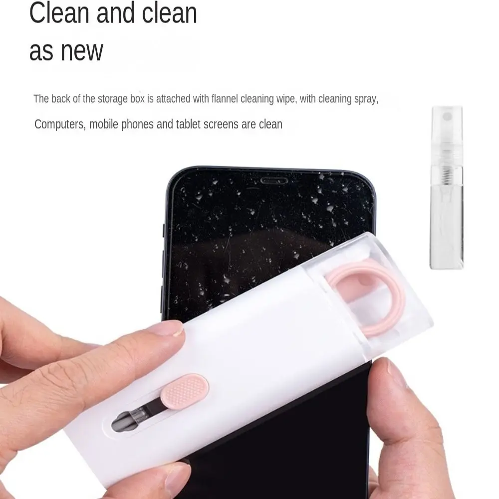 7 in 1 Computer Keyboard Cleaner Brush Kit Screen Cleaning Multifunctional Headset Case Cleaning Tools Spray Bottle Clearing Ash 4