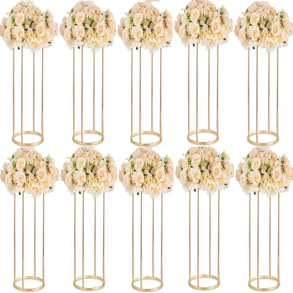 

10PCSGold Metal Column Wedding Centerpieces for Tables with Plates Wedding Decoration for Ceremony Modern Geometric Bulk Flowers