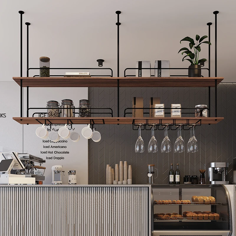 Metal solid wood rack Bar counter Bar cabinet Hanging hanger Wine rack Wine glass cabinet
