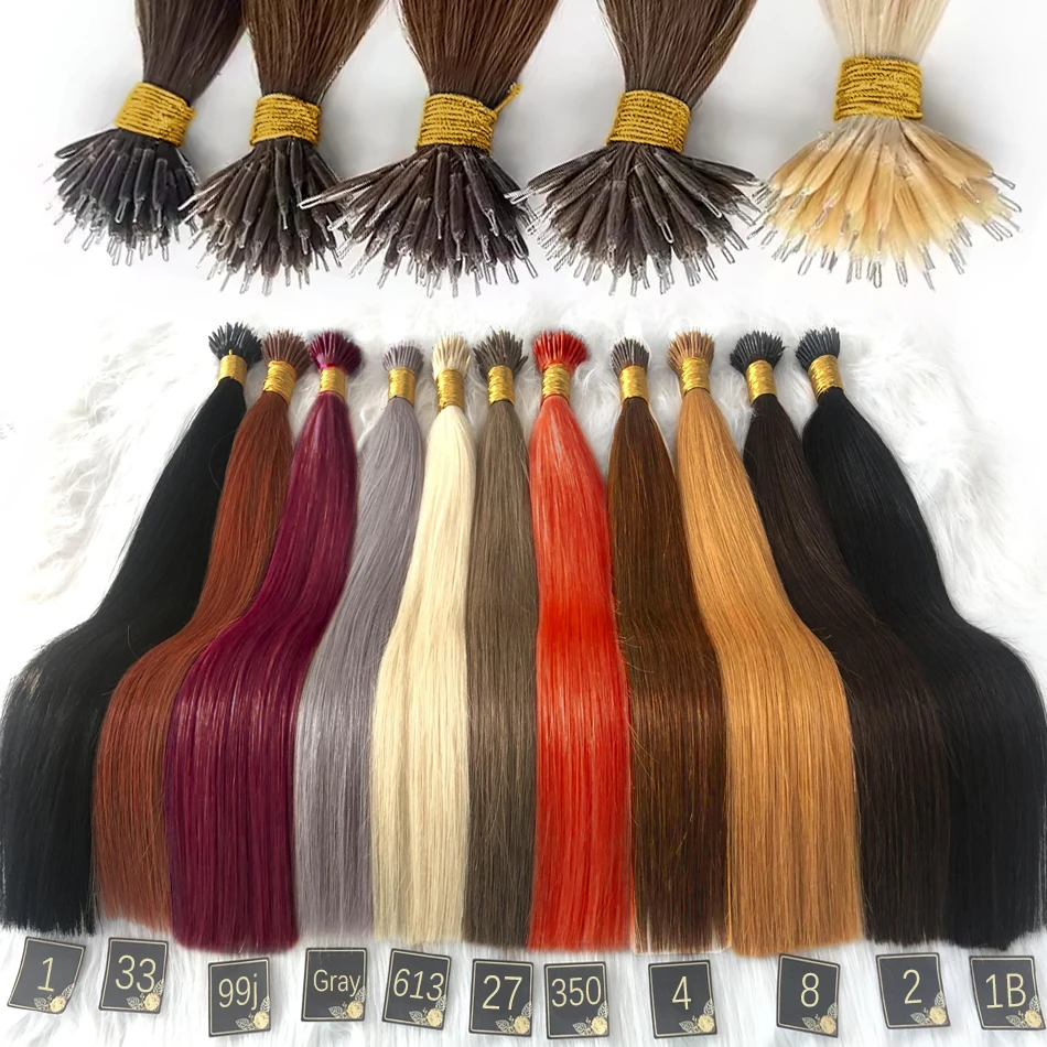 Human Hair Extensions Straight Hair Nano Ring Tip Hair Extensions Natural Real Human Fusion Extensions Set Keratin Capsule Brown Blonde 30 Inch