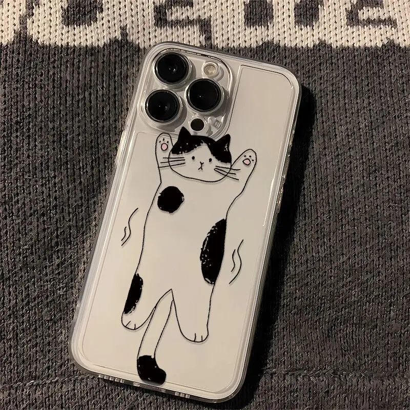 Adorable Cartoon Kitten Shockproof Transparent Phone Case in Soft Silicone