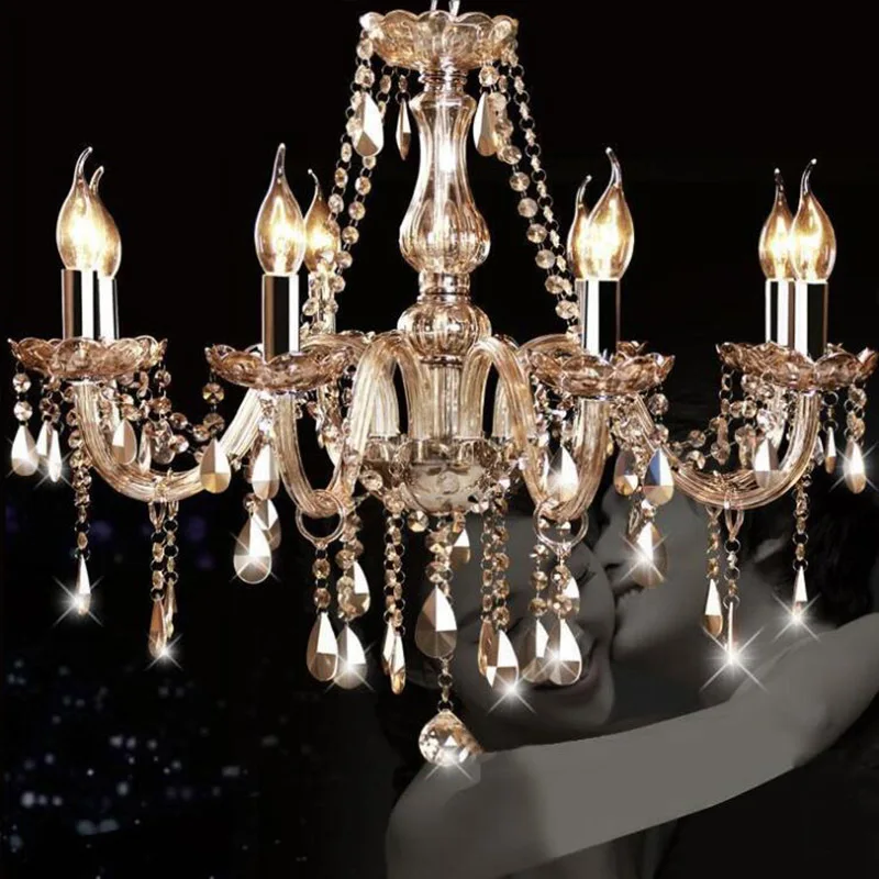 Modern Crystal Chandelier Multicolor Crystal Light 6 Heads Home Crystal Pendant Light  Living Room Bedroom Decorative Led  Light