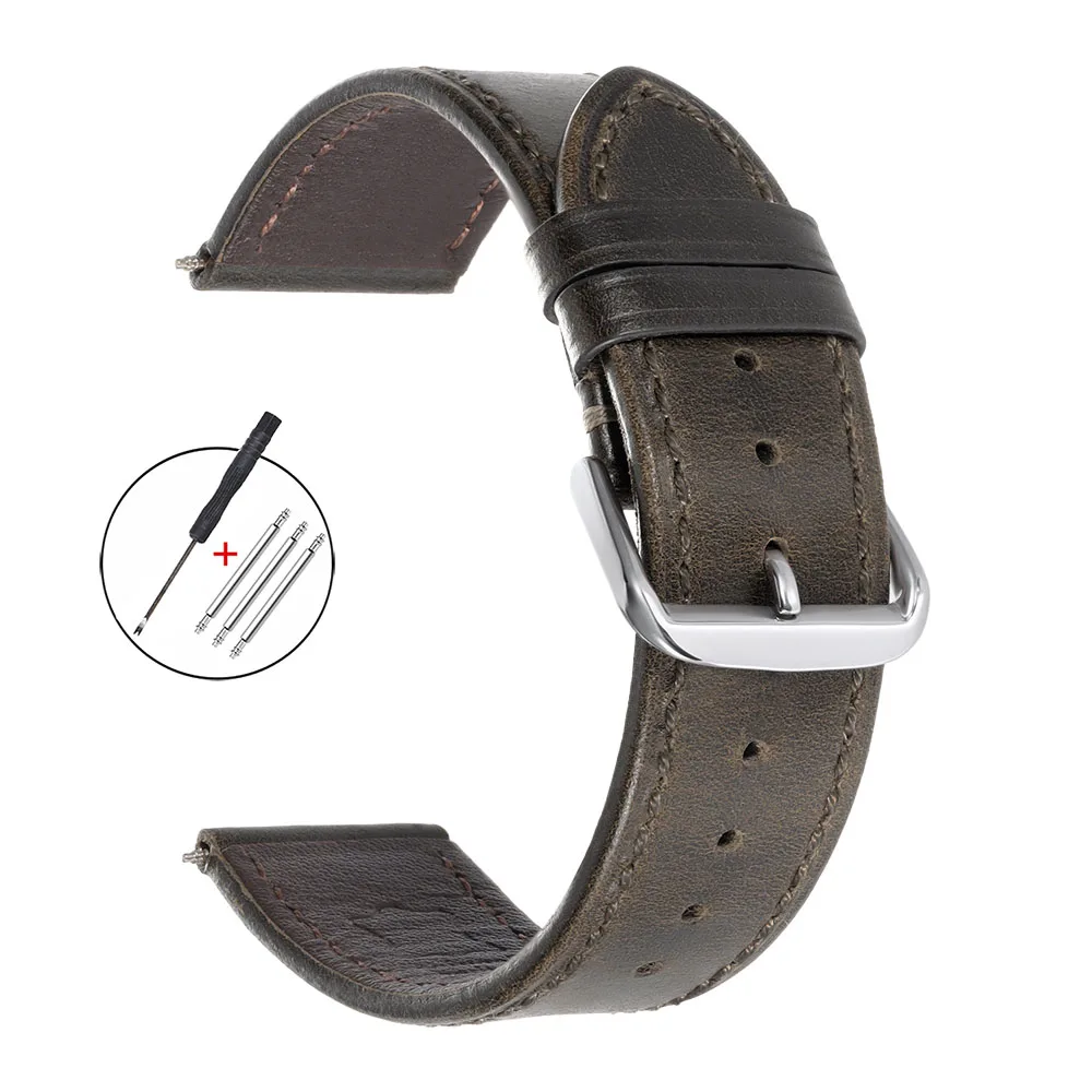 Vintage Genuine Calfskin Leather Watchband - Oil Wax Discoloration, Soft Business Strap