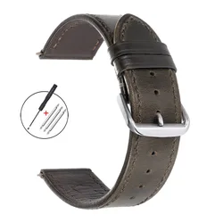 Vintage Genuine Calfskin Leather Watchband - Oil Wax Discoloration, Soft Business Strap - 22mm (Olive Green)