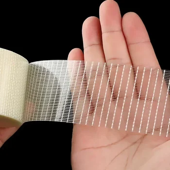 20M/Roll Adhesive Fiberglass Mesh Tape Transparent Waterproof Single Side Grid Tapes Heavy Duty Strapping Packing Fixed Tape