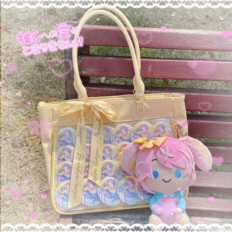 

Kawaii Ita Bags Female Fashion Japanese Style Harajuku Lolita Ribbon Shoulder Bags Clear Front Pocket PU Handbag Girls Itabag