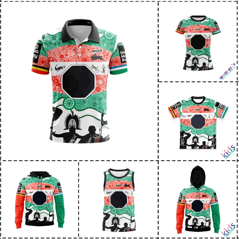 South Sydney Rabbitohs Indigenous Hoodie Rugby Jersey Kids-Women's-Men's Size: S-5XL（Print Name Number）