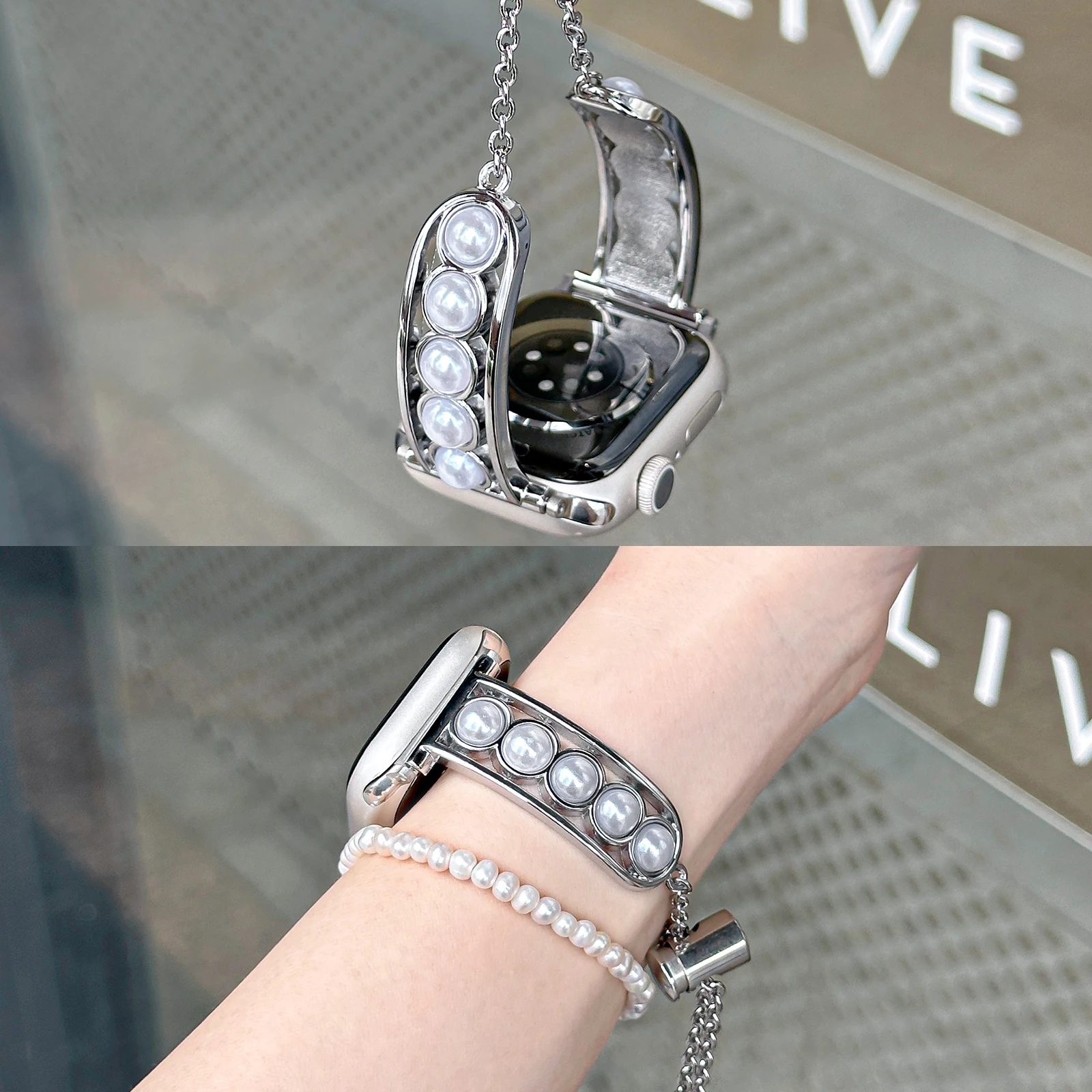 รูปสินค้า สายนาฬิกาไข่มุกประดับ Apple Watch สวยสง่าสำหรับผู้หญิง