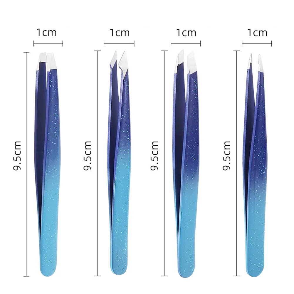4 Styles Precision Eyebrow Tweezers Stainless Steel Fine Hairs Puller Flat Slant Tip Eye Brow Clips Hair Removal Makeup Tools