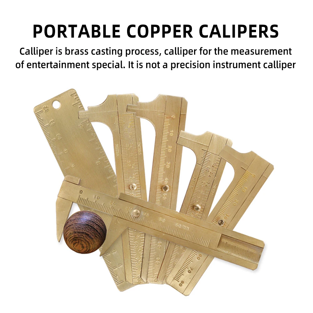 

High quality Mini brass caliper pure copper vernier dual-scale measuring ruler portable retro