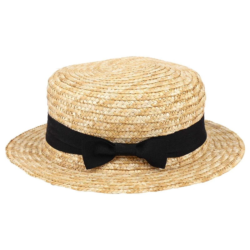 

Cute Child Girls Straw Hat Bowknot Sun Hat Kids Large Brim Beach Summer Boater Beach Ribbon Round Flat Top Fedora Hat