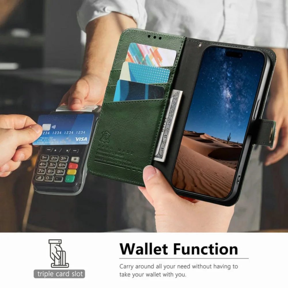 Zipper Wallet Leather Flip Case with RFID Protection and 7-Card Slots