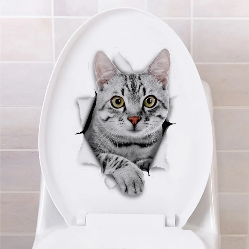 Cute 3D Cat Toilet Stickers Home and Public Places Toilet Cover Sticker Transparent Removable Decoration DIY Home Bathroom