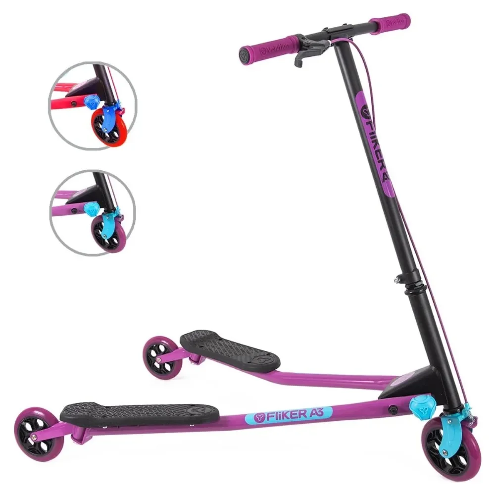 

Y Fliker Air A3 Kids Drifting Scooter for Boys and Girls Ages 7+ Years (Purple) Freight Free Kickboard Child's Scooters Cycling