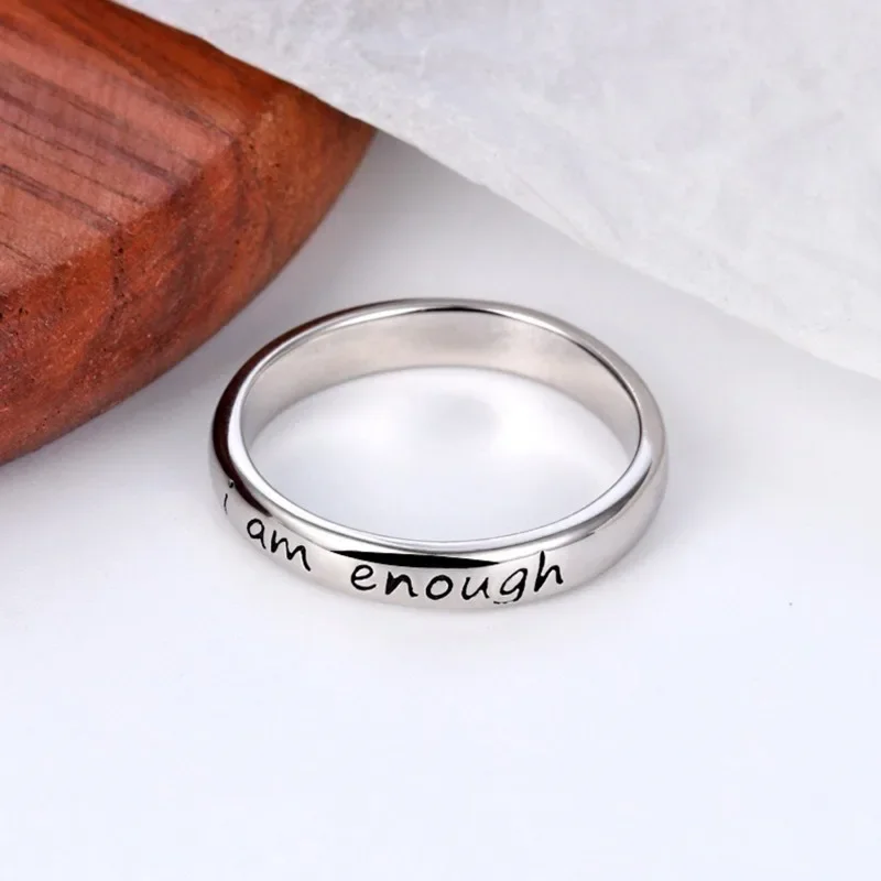 Monkton 925 Sterling Silver Rings Unisex Engrave I am enough Accessories Release Stress Cheer Up Party Jewelry