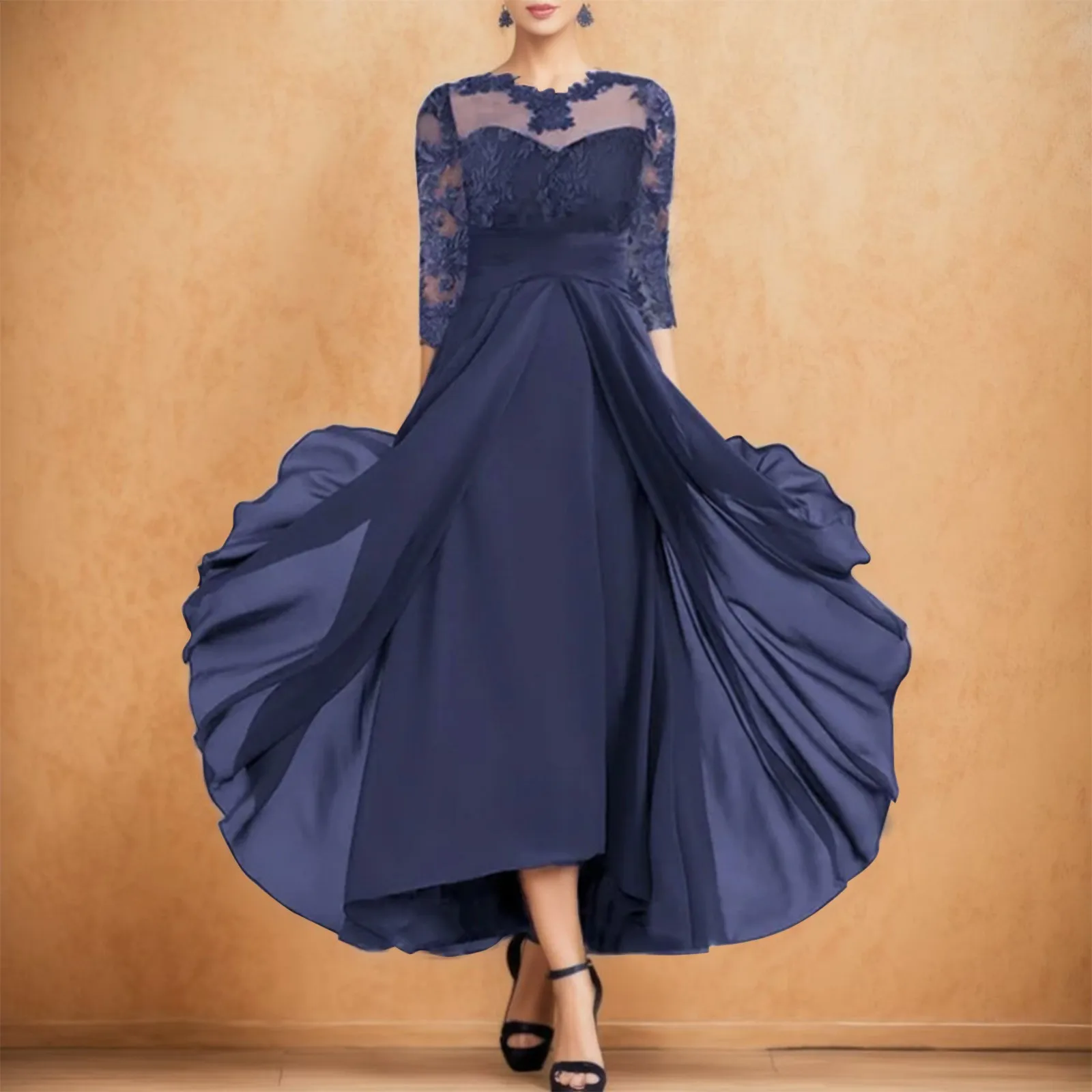 

Women's Elegant Party Dress Evening Dress Fashion Chiffon Mesh Stitching Lace Hollow Out Summer Maxi Dresses For Women Casual
