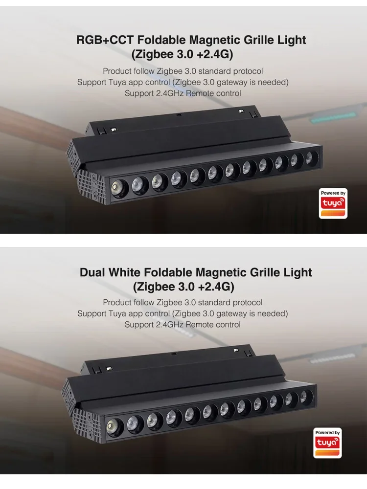 Miboxer Zigbee 3.0 게이트웨이 투야 앱 트랙 라이트 고정장치, 듀얼 화이트 마그네틱 및 접이식 그릴 라이트, 2.4G 시리즈 리모컨, 48V, 10W, 20W