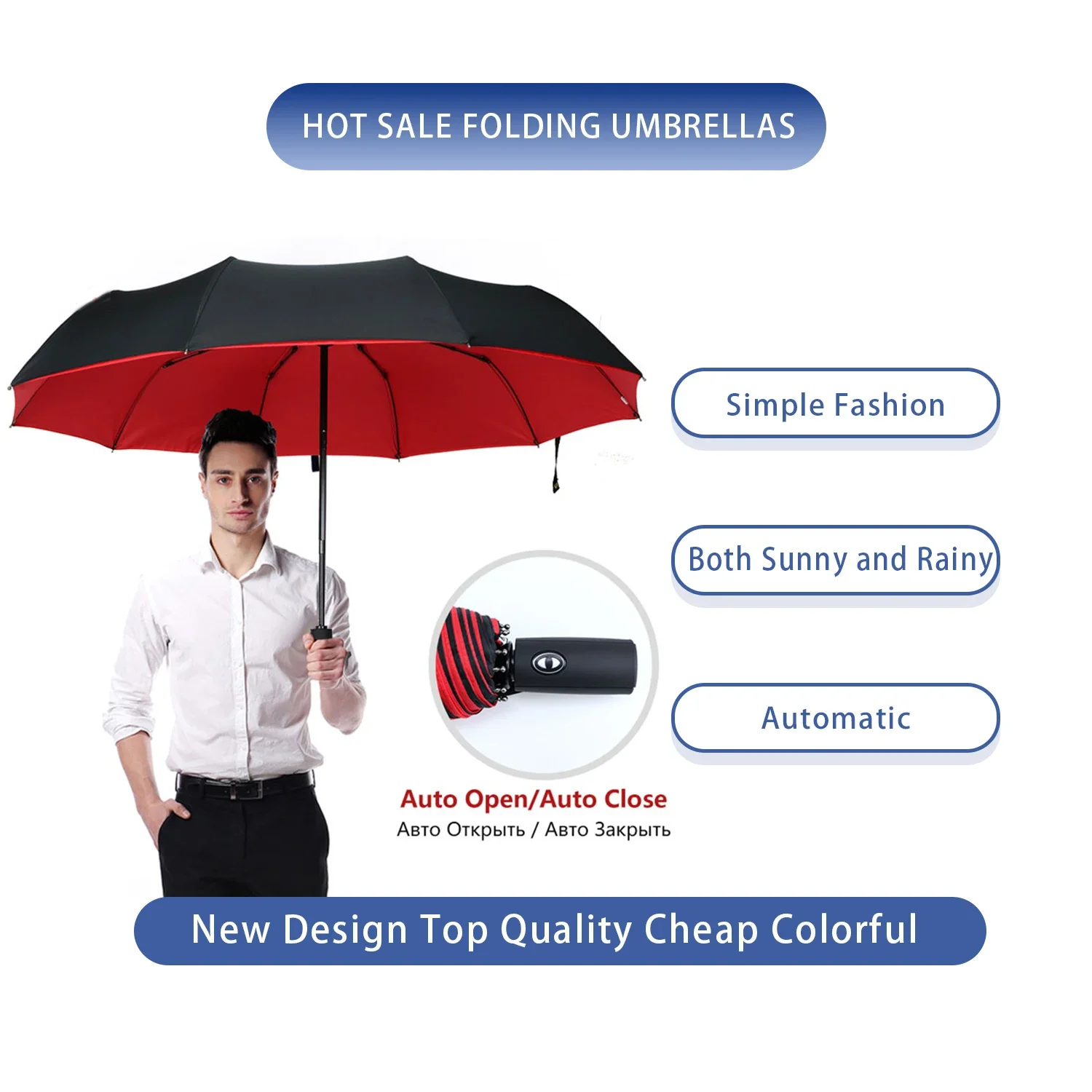 Wind Resistant Umbrella Folding Umbrella Automatic Sun Umbrella Automatic Umbrella Windproof Umbrella Sun Umbrella Double-layer Automatic Umbrella Windproof Sun Protection 10 Skeleton Durable and Sturdy Business Casual Folding Umbrella