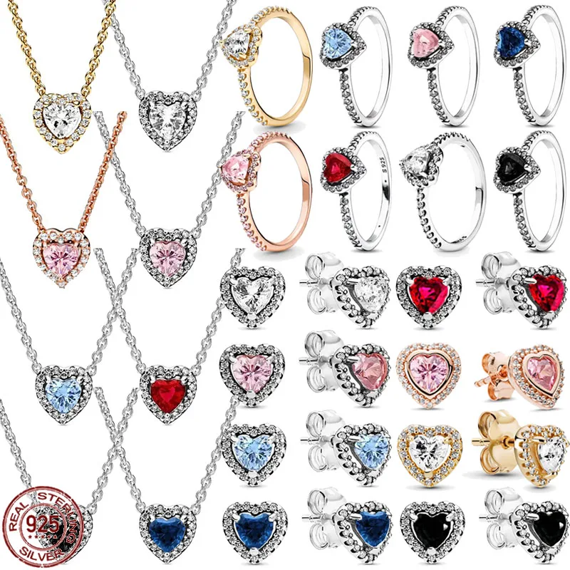 

Shiny Heart shaped Series Jewelry 925 Sterling Silver Exquisite Classic Heart Ring Earrings Necklace Luxury Charm Jewelry Gifts