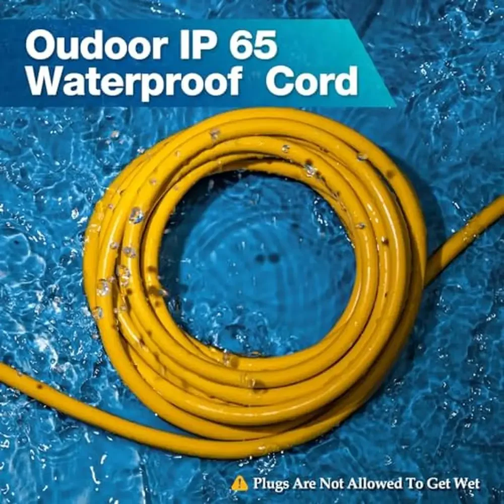 100FT Waterproof Outdoor Extension Cord Heavy Duty 15A 1875W Flexible Copper 3 Prong Commercial Cords Garden Construction
