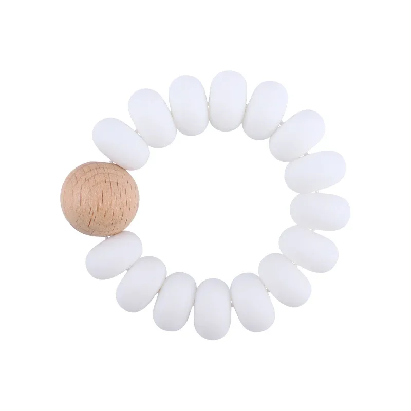 1PC עץ Teether סיליקון חרוזים עץ קרפט טבעת 15mm חקוק חרוז תינוק Teether עץ צעצועי תינוק זעיר מוט תינוק עריסה רעשן