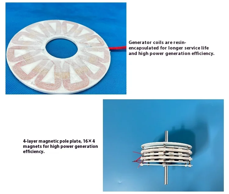 Double-layer stacked 200W * 2 permanent disk coreless generator with high effici