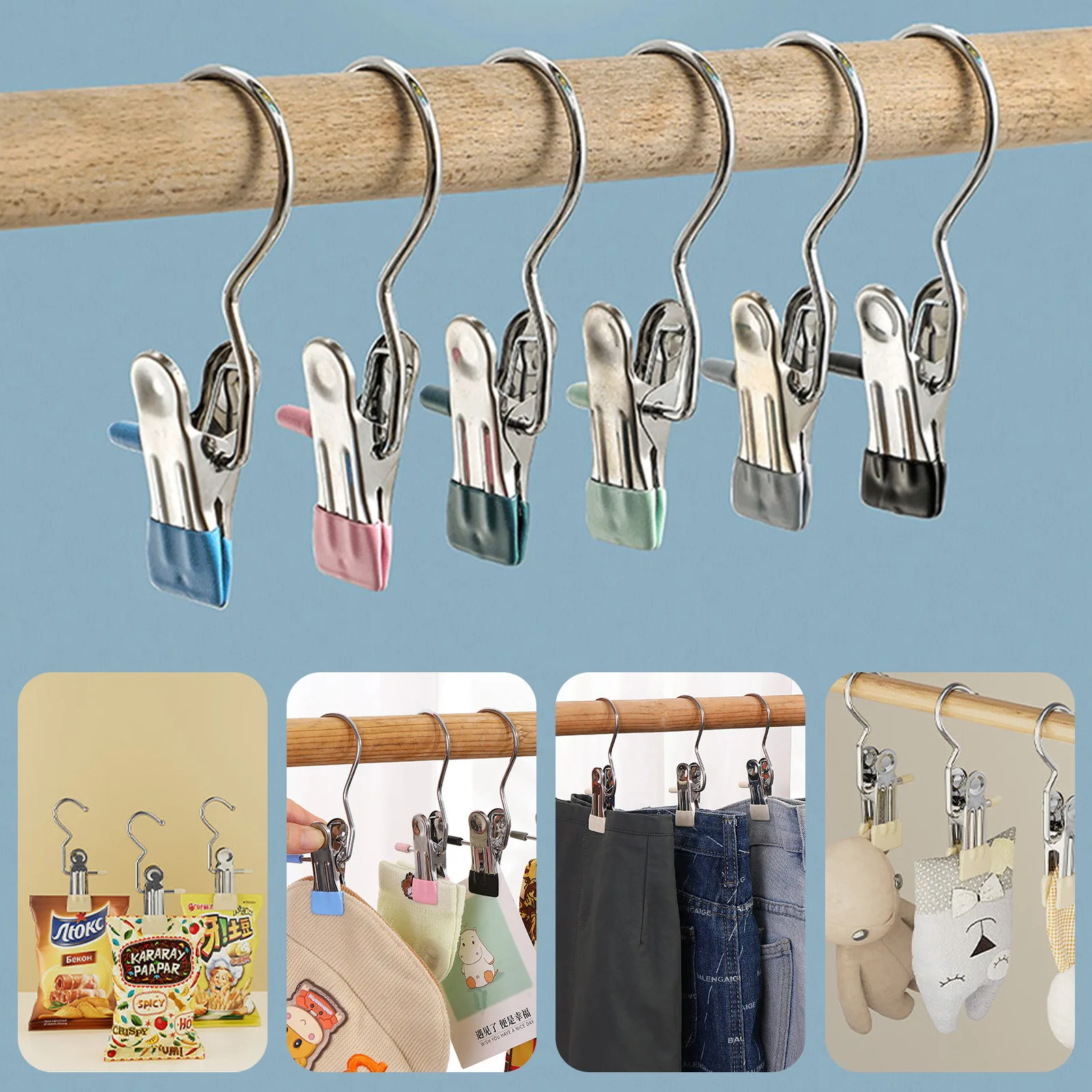 10pcs Stainless Steel Clothespins Laundry Clothes Pegs With Hook Portable Hanging Clothes Clip Wardrobe Clothes Organizer Hanger images - 6