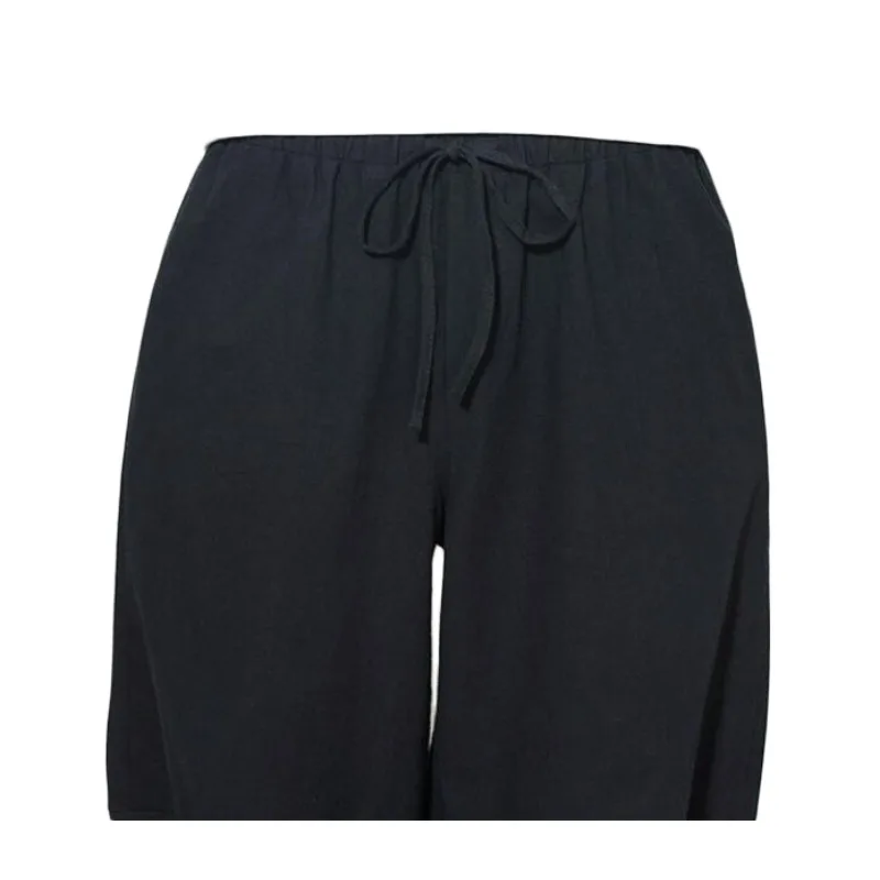 Summer Men Linen Loose Shorts Nylon Ethnic Style Trousers Trendy 9-inch Pants Cotton Polyester Fiber Adult Casual Pants